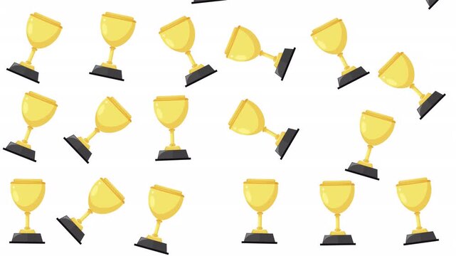 Multiple gold trophy cups scattered in a pattern suitable for awards, recognition, sports, celebrations, and competitionthemed designs.