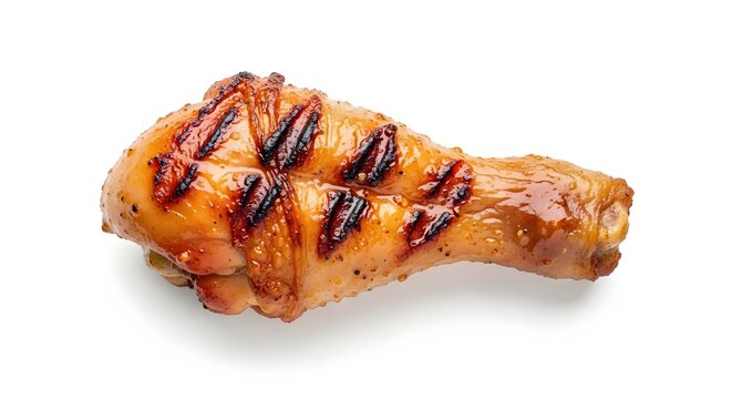 Grilled roasted chicken drumstick leg isolated on white background
