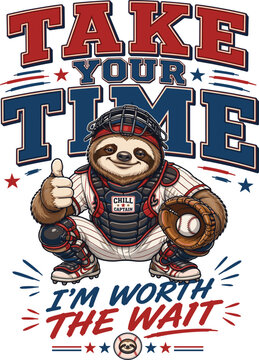 Take Your Time I'm Worth The Wait Baseball Gift, Cute Sloth Catcher Design, Baseball Love Valentine Gift