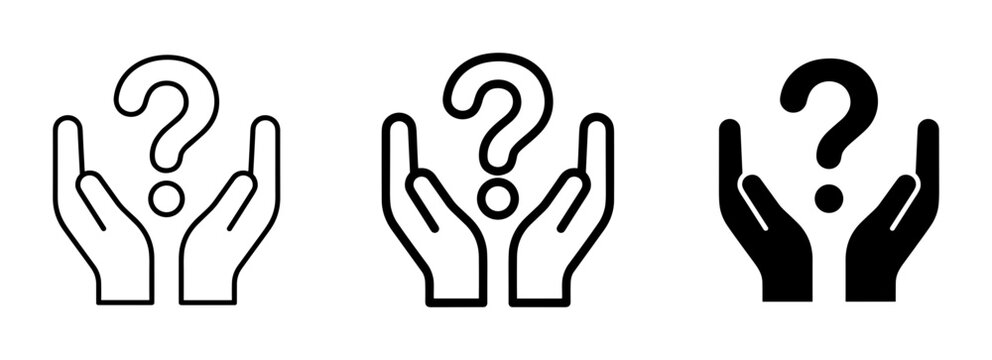 Question Mark Icon Set, Hands Holding Question, Support Symbols, Inquiry Graphics