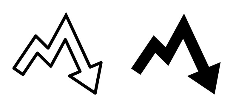 Falling Trend Graph Icon, Downward Arrow Chart Symbol, Business Decline Vector