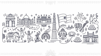 Obraz premium India Travel Icons and Landmarks Collection.