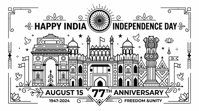 Happy India Independence Day 77th Anniversary Freedom Unity.