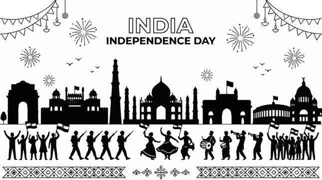 India Independence Day Celebration Silhouette.