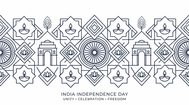 India Independence Day Decorative Border with National Symbols.