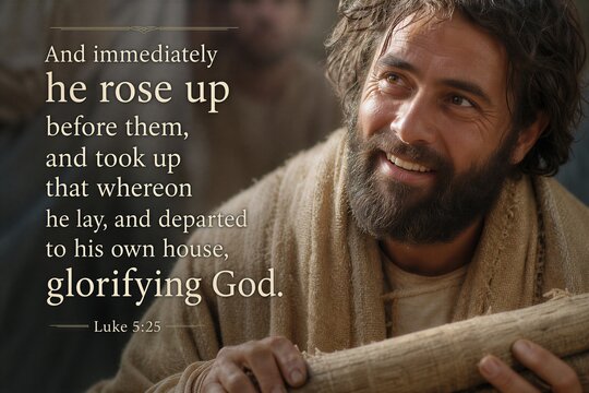 Luke 5:25 Scripture Verse: Healing Miracle, Rising and Glorifying God, Inspiring Faith and Divine Intervention