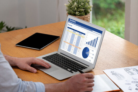 Spreadsheet document information financial startup concept. data and graphs in spreadsheet documents for online analysis project dashboard accounting digital brisk