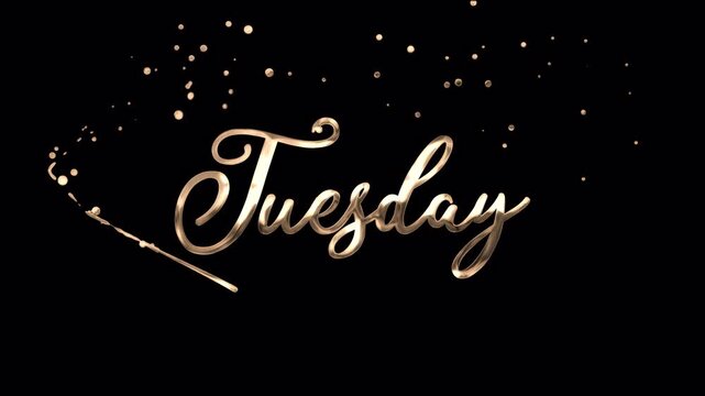 Transparent background gold handwritten Tuesday title animation for social media 4K