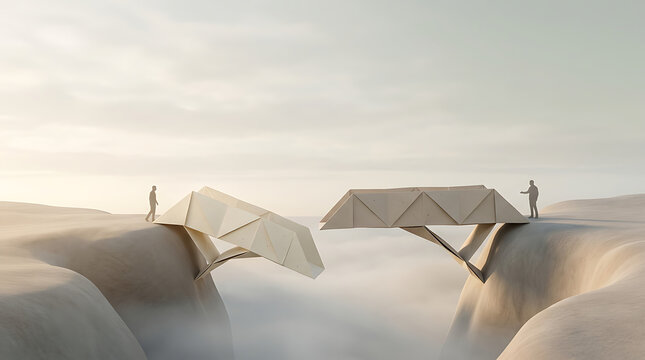 Two Silhouettes Building a Bridge for Connection and Friendship