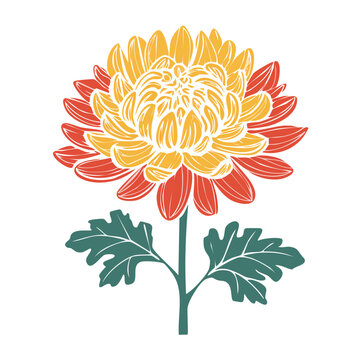 Stylized Chrysanthemum Flower with Leaves