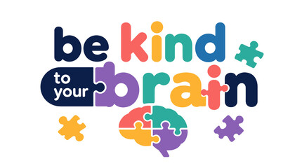 Fototapeta premium Colorful brain with puzzle pieces symbolizing kindness and learning.
