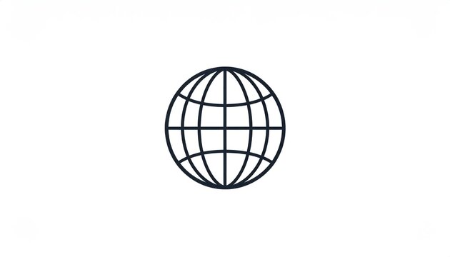 Minimalist black outline globe grid icon on white background.