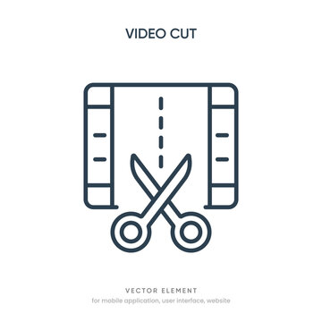 Minimal video cut icon with film strip and scissors for video editing. trimming. media production. movie clip. post production. content creation and web interface vector design