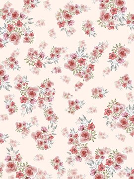 seamless pattern with pink vintage roses