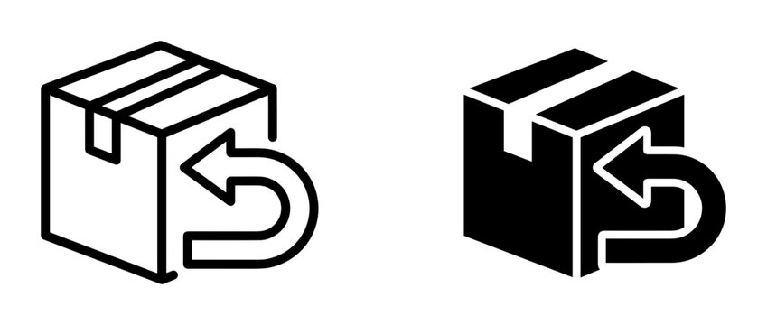 Return Package Icons, Shipping Box with Undo Arrow, Delivery Logistics Symbols