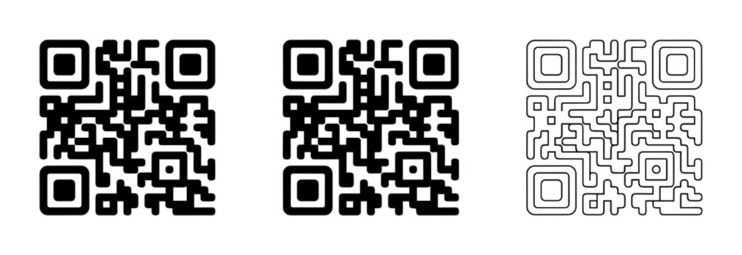 QR Code Set: Black & White Matrix Barcodes, Digital Data Scanners, Modern Information Technology Icons
