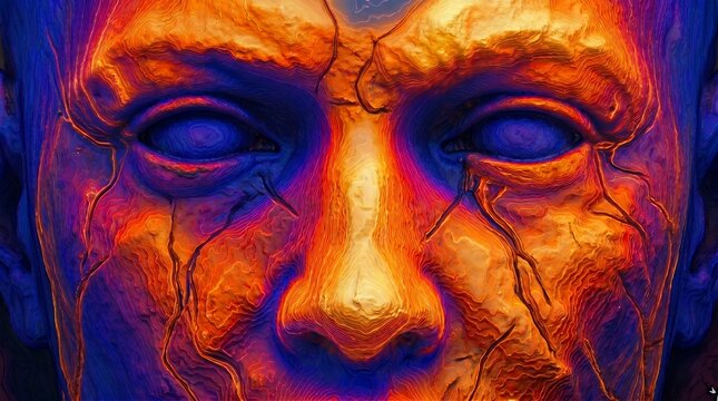 Abstract human face with topographic map contour lines