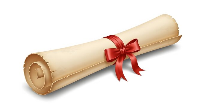 Vintage graduation diploma scroll paper rolled with red ribbon bow