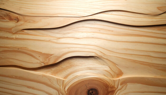 Natural wood grain texture with wavy carved lines and knot details, warm brown and tan tones