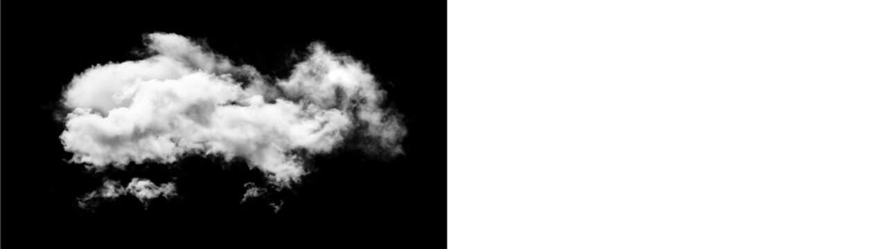 White cloud isolated on black background isolated on transparent background