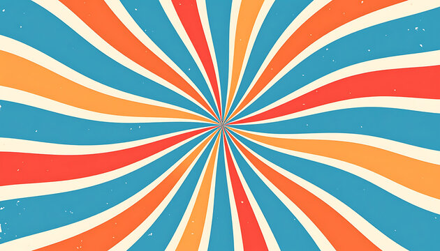 Retro sunburst pattern with swirling colorful stripes, vintage design, nostalgic background, bright and vibrant