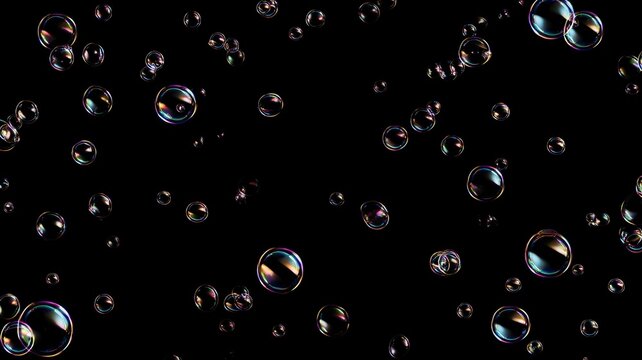 Transparent bubbles on black background. Artificial intelligence image