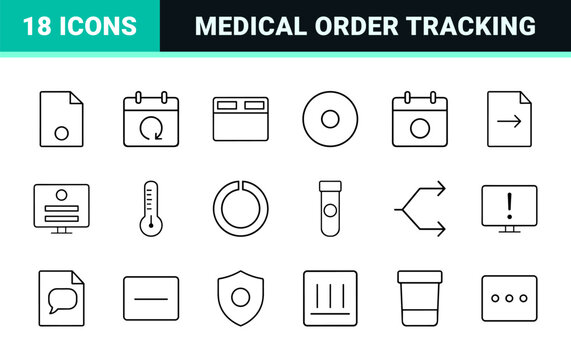 Lab order verification line icon set. Vector pictograms of laboratory, requisition, diagnostic, and clinical elements, thin linear illustration.
