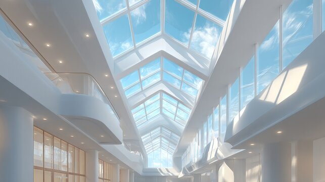 modern atrium with glass ceiling and natural light