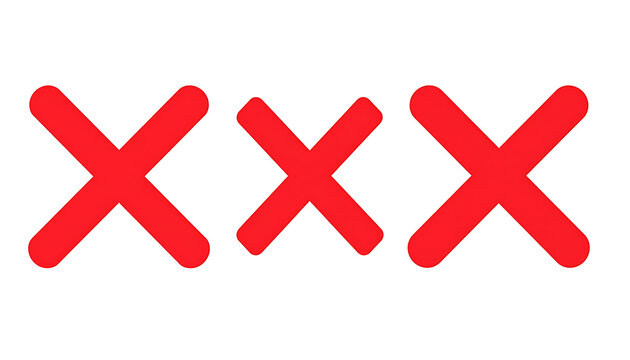 Three red crosses on a white background, symbolizing negation, error, or incorrectness, isolated graphic element