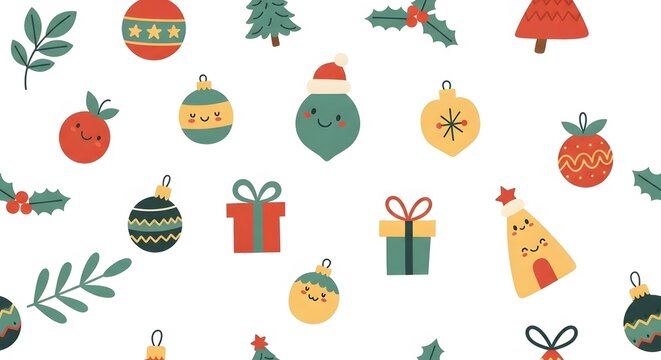 Cute Christmas holiday seamless pattern doodle icons background