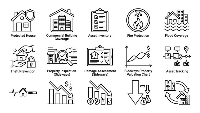 Insurance and property protection icons.