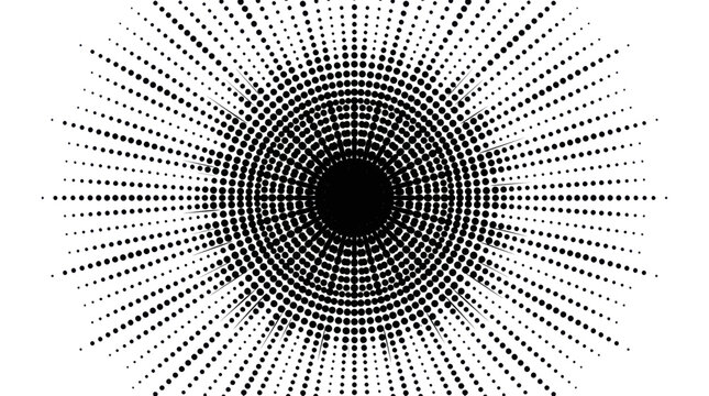 halftone sunburst pattern, black and white