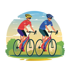 Fototapeta premium Two cyclists riding bicycles outdoors
