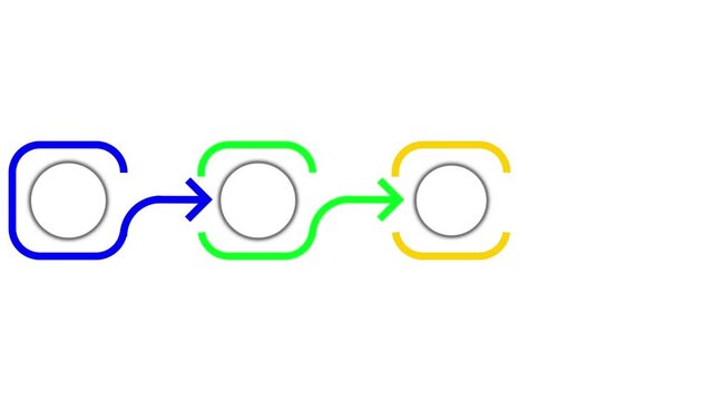 Colorful outlined squares connected by arrows on white background. Ideal for workflow flowcharts, business processes, and sequential timelines.