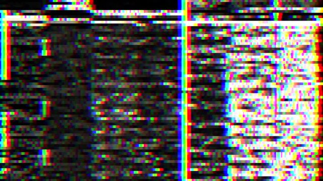 Heavy distortions and glitch effects on computer monitor or television screen