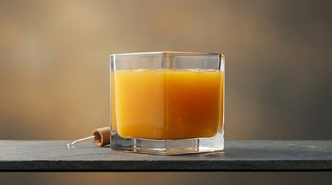 Orange Vitamin C Serum or Fresh Juice in Square Glass with Dropper