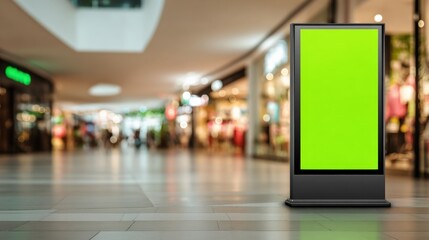 Fototapeta premium Digital advertising screen display with bright green chroma key for advertisement in a modern shopping mall
