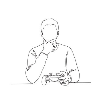 gamer holding game controller and thinking while playing