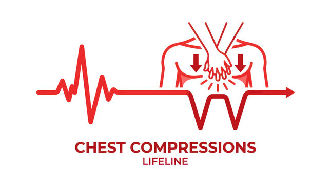 CPR Chest Compressions Lifeline ECG Heartbeat Icon - Medical Emergency Rescue