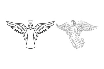 Naklejka premium Two styles of angel illustrations with halo and feathered wings celestial religion