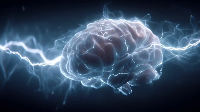 Artificial intelligence. Neuron network. A vivid, highresolution digital artwork depicts a human brain rendered in a dynamic, ethereal style. The brain is the central focus.