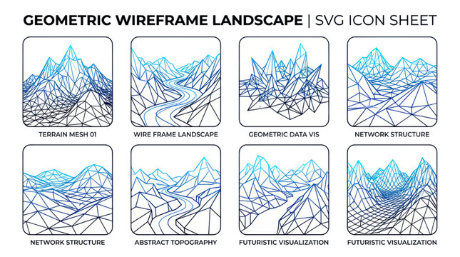 Geometric wireframe landscape SVG icon sheet