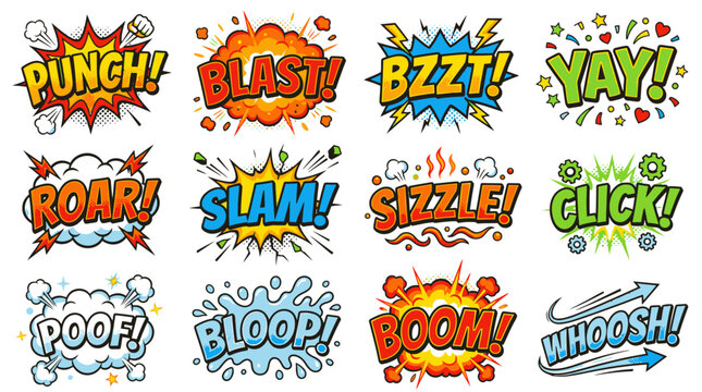 Bright Comic Action Words and Sound Effects Set