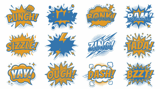 Blue and orange themed comic sound effect set.
