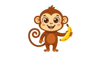 Cute cartoon monkey holding a banana, isolated on white background © edur