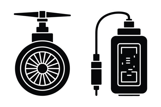 Industrial mechanical components icons featuring circular fan and electrical