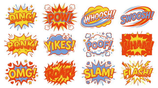 Classic Comic Style Sound Effects and Speech Bubbles