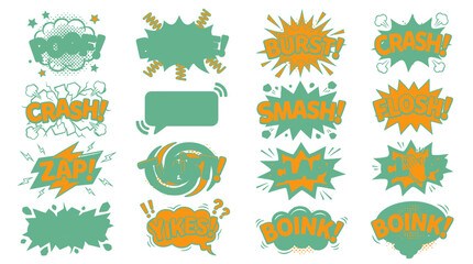 Naklejka premium Collection of pastel colored comic book explosion bubbles and shapes.