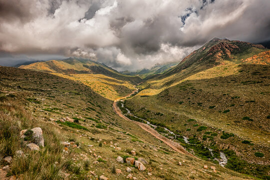 Dramatic Mountain Valley Landscape In Kyrgyzstan Highlands