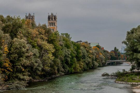 Autumn Light Along Munich Isar River Banks